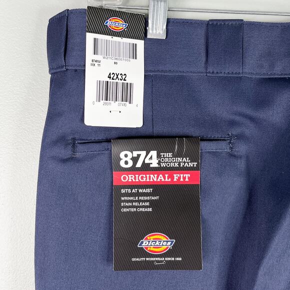 Lot of 2 Pairs Dickies Original Fit 874 Navy 42 x 32 New - Picture 4 of 13